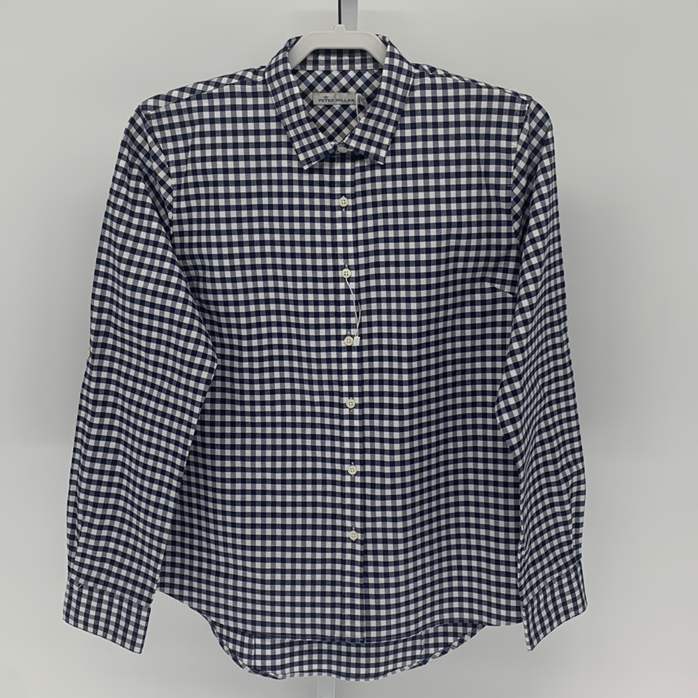 NWT Peter Millar Blue/White Gingham Checked Cotton ButtonDown  SzMED